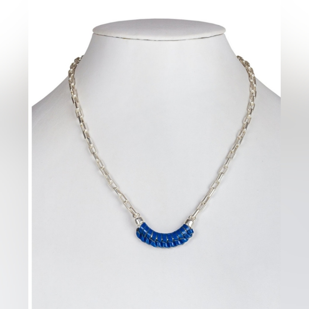 PATRICIA NASH Silver-Tone Leather-Wrapped Crescent Pendant Necklace NWT